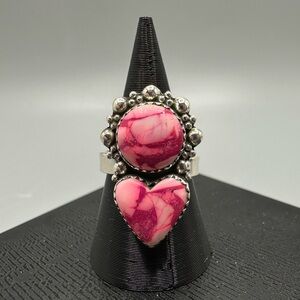 Candy Cane Dahlia Kingman Sterling Silver 925 Handmade Heart-Shaped Ring OOAK